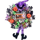 Halloween Wreath for Front Door,20 inch Whimsical mesh Wreath with Witch | Fun whimsical witch design,purple‑green‑orange palette,outdoor porch,wall & indoor decor,festive Halloween home decoration