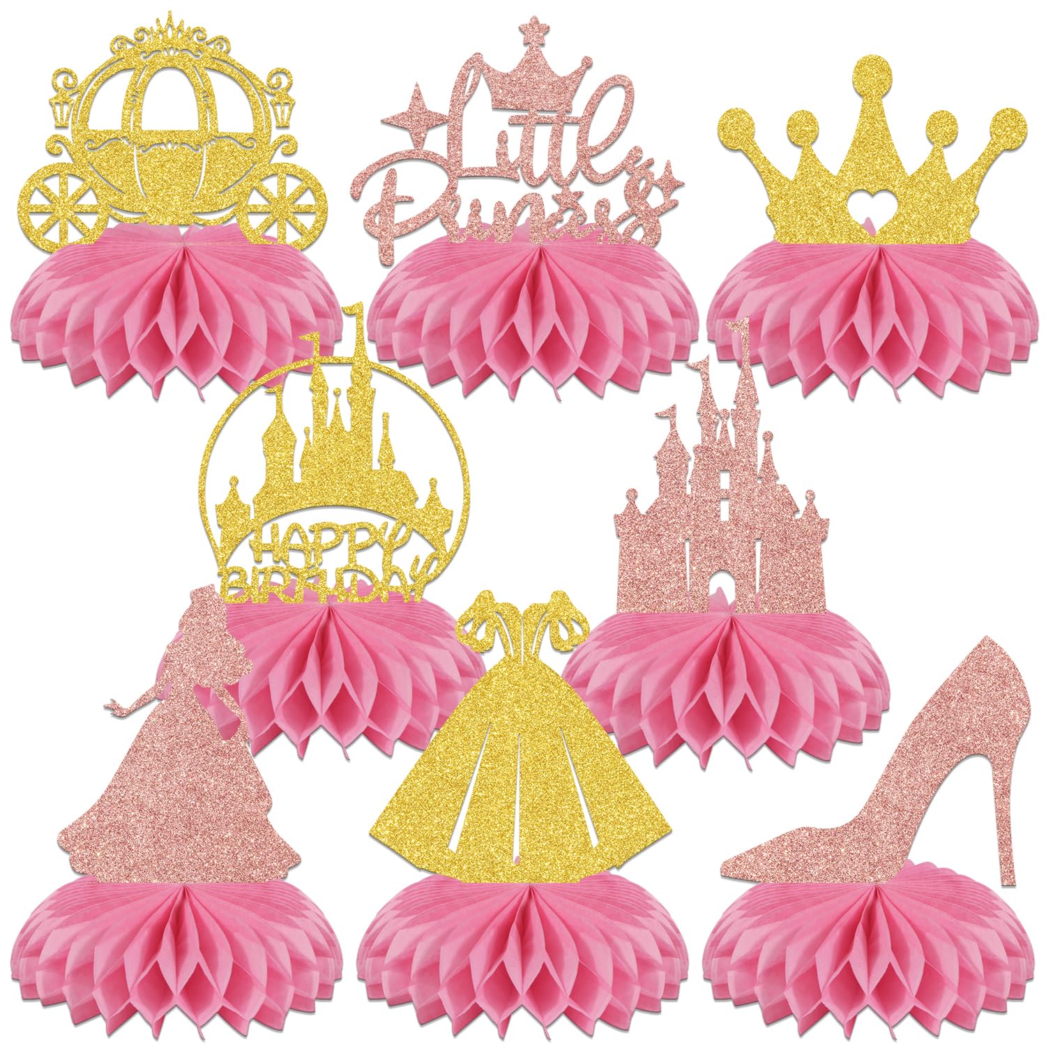Photo 1 of 8 Pcs Princess Honeycomb Centerpieces, Princess Birthday Party Decorations, Princess Centerpieces for Tables, Princess Baby Shower Decorations Gold Rose Gold