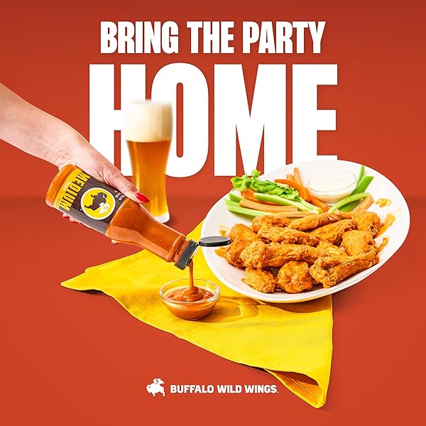 BUFFALO WILD WINGS MEDIUM BUFFALO SAUCE, 12 FL. OZ., PERFECT DIPPING SAUCE, CHICKEN MARINADE, WING SEASONING AND BURGER TOPPING, ENJOY A MEDIUM, COMFORTABLE HEAT