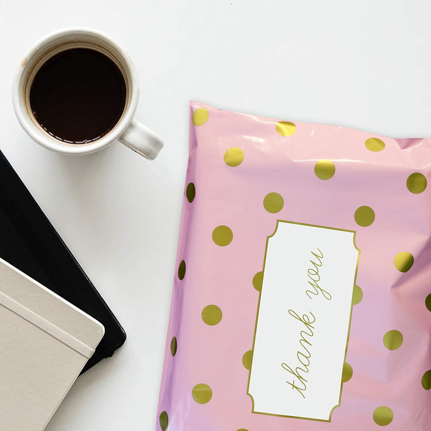 Pack It Chic - 10X13 (100 Pack) Pink Polka Dot - Thank You Poly Mailer Envelope Plastic Custom Mailing & Shipping Bags - Self Seal (More Designs Available) : Office Products