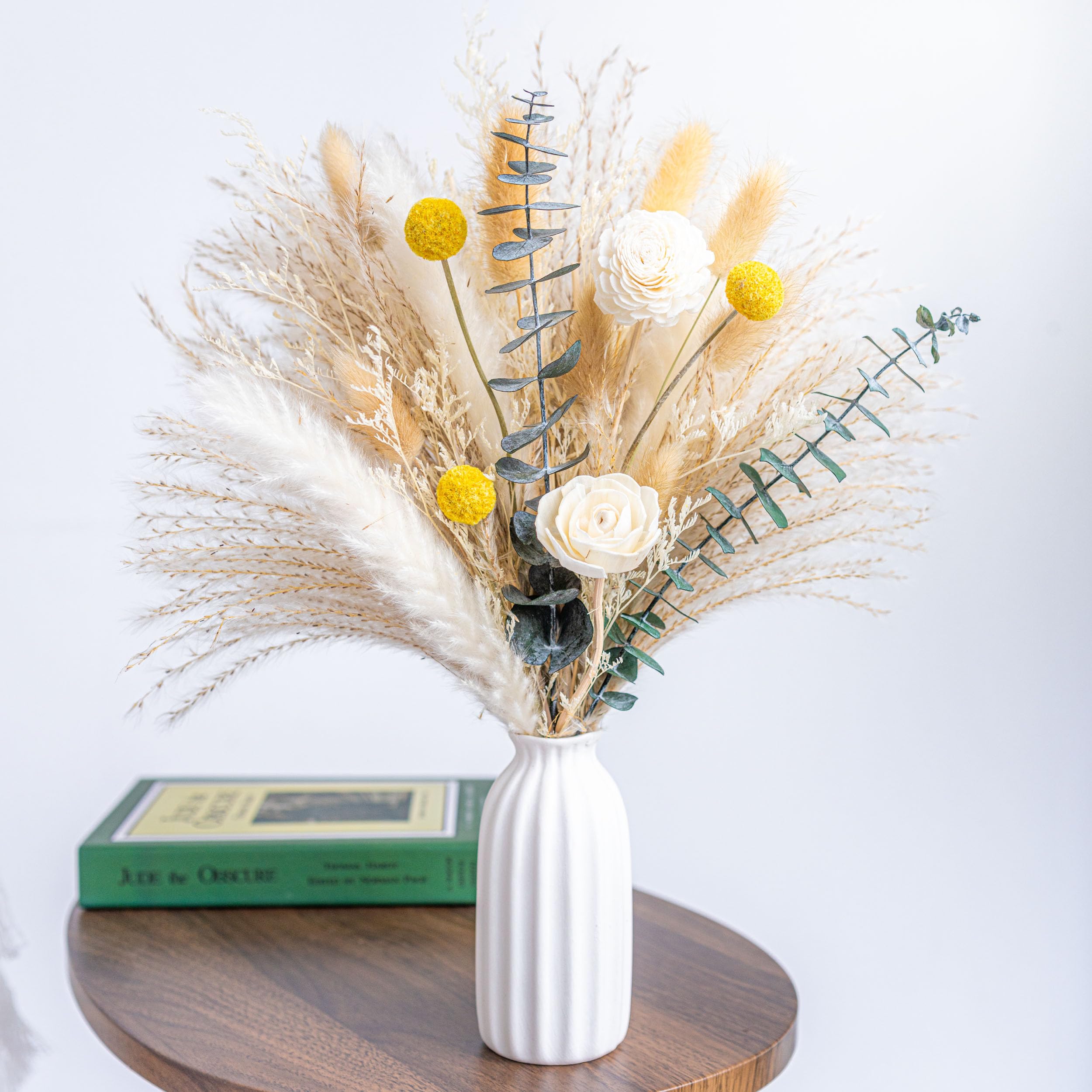 Photo 1 of Dried Flowers Reed diffusers kit, Ceramic Vase Included, Reed diffusers for Home,Dried Eucalyptus Arrangements,Dried Grass for Table Room Decor Wedding Party Birthday Decor (WhiteGreen)