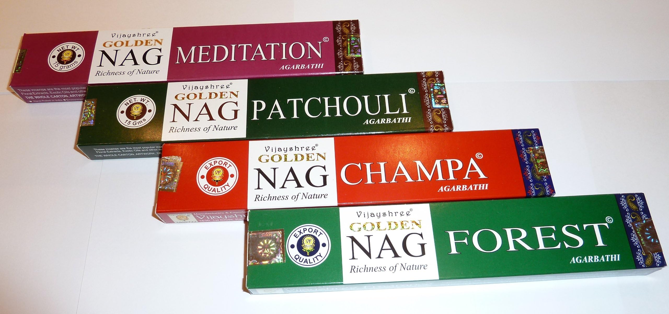 Variety Selection Pack of 4 Boxes of Golden Nag - Choose from CHAMPA, PATCHOULI, CHANDAN, FOREST, and MEDITATION Incense Sticks - In Stock and Supplied by Busy Bits