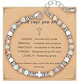 CNYTPE Inspirational Beaded Cross Bracelets for Women - Natural Gemstone Christian Faith Bracelet, Ideal Gifts for Mom, Wife, Sister, Friend - Birthday, Mother's Day Blessings