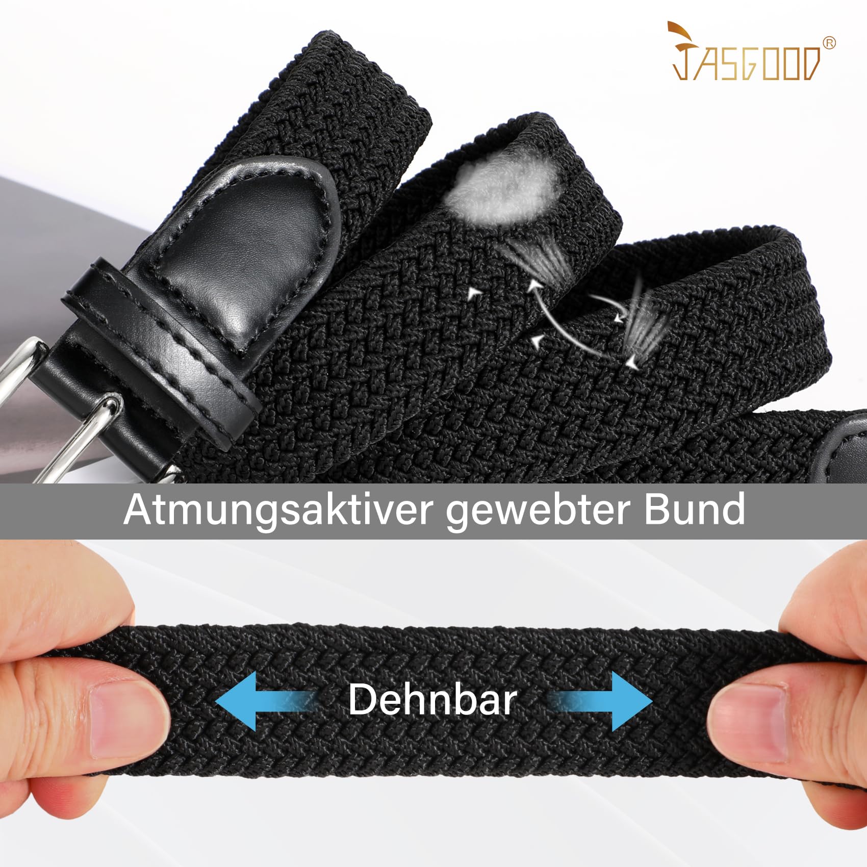JasGood Geflochtener Elastischer Gürtel für Herren und Damen, 2 Stück Stoffgürtel Stretchgürtel Dehnbarer Gürtel für Jeans Hosen, 3 cm Breite 6