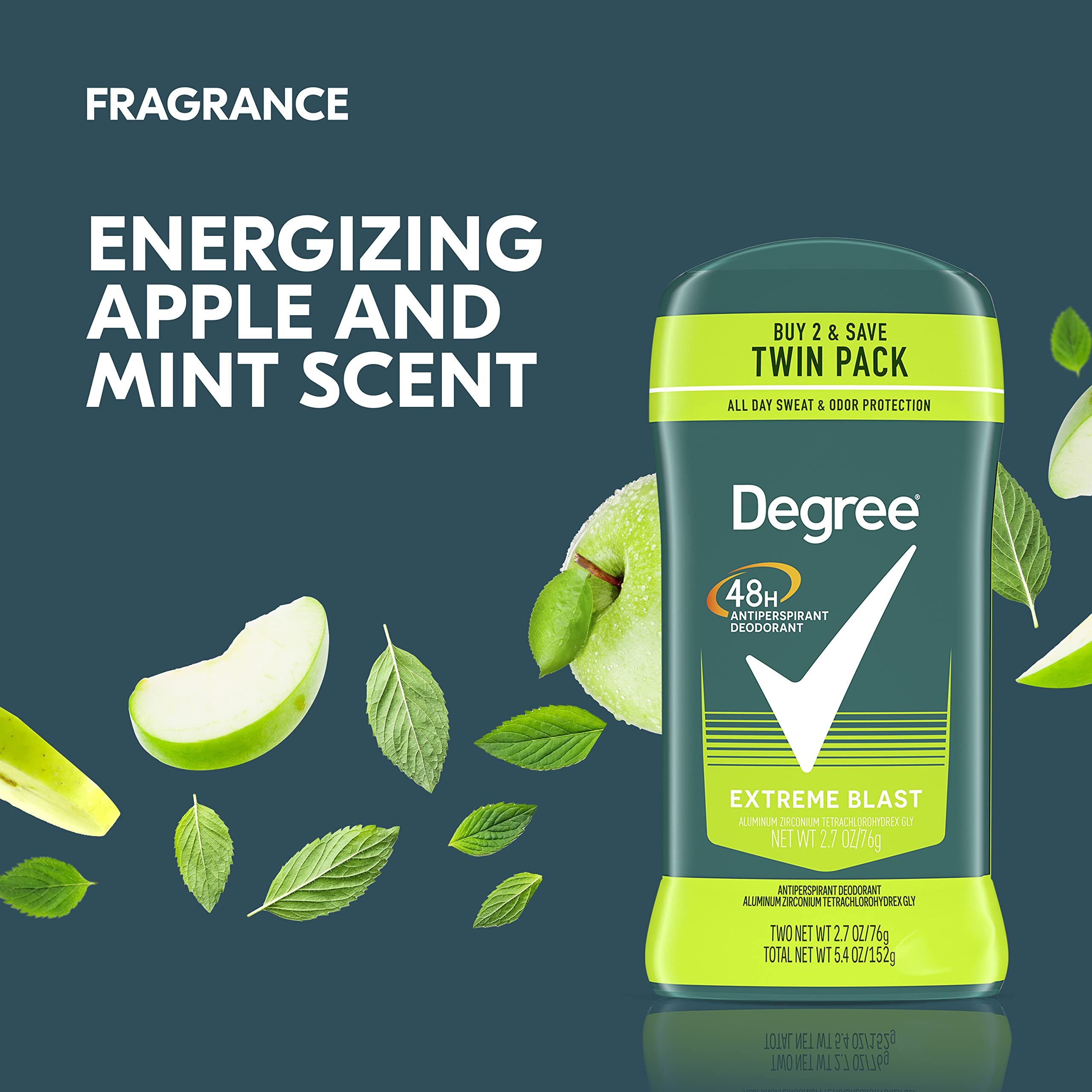 Degree Men Original Protection Antiperspirant Deodorant Extreme Blast Twin Pack 48-Hour Sweat and Odor Protection Antiperspirant For Men 2.7 oz