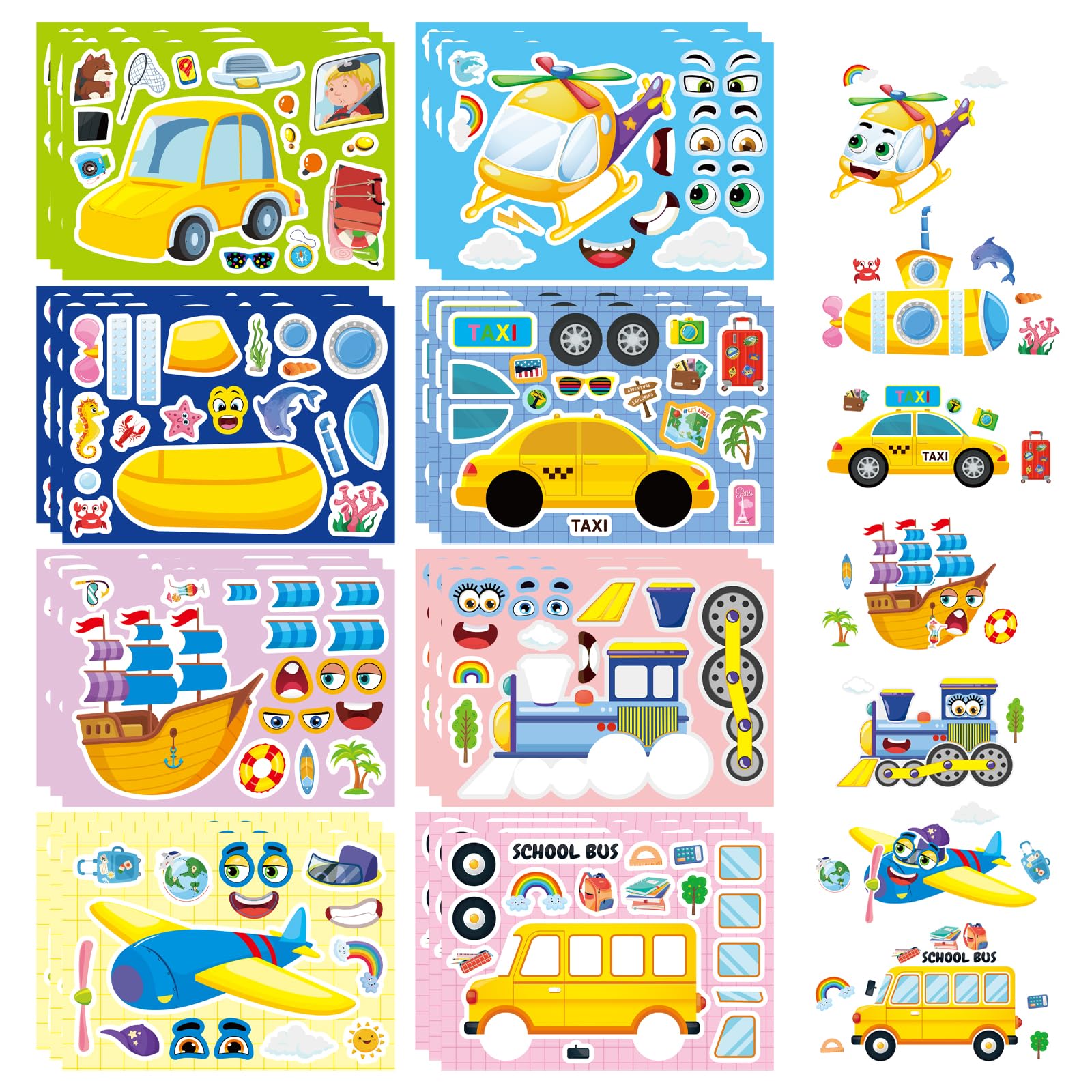 Photo 1 of 24 Sheets Vehicle Stickers for Kids, Make a Face Sticker, Make Your Own Car, Train, Airplane, Boat Stickers for Toddlers, Brithday Party Supplies Classroom Teacher Reward