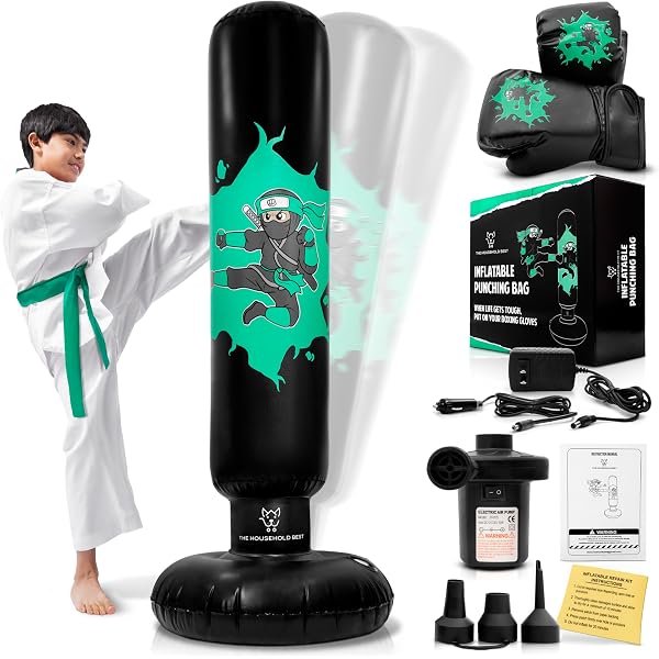 thumbnail image 2 of 63-Inch Inflatable Punching Bag Set With Stand - Boxing Training Bag For Kids & Adults With Gloves 2 of 11