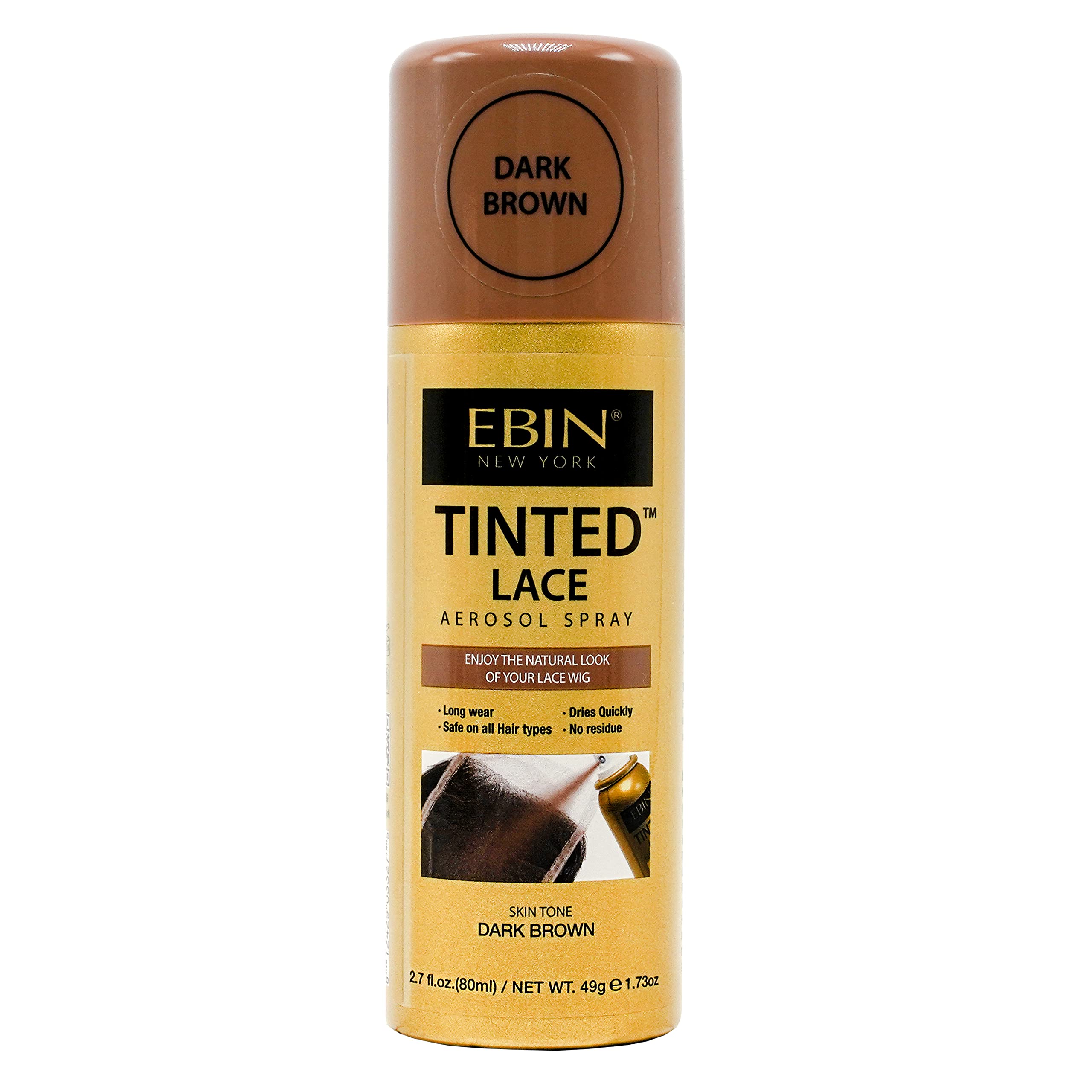 EBIN NEW YORK Tinted Lace Spray Dark Brown | Quick Dry, Water Resistant and High Pigment Lace Tint for Wig | Even Spray, No Residue and Natural Finish | 80 ml