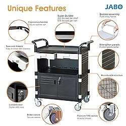 JaboEquip 3 Tier Heavy Duty Utility Cart Lockable
