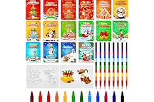 32 PCS Christmas Coloring Books Bulk with 8 Stacking Crayons Mini Coloring Books Winter Merry Christmas Activity Supplies Goo