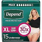 Depend Fresh Protection Adult Diapers, Incontinence & Postpartum Bladder Leak Underwear for Women, Disposable, Maximum, Extra-Large, Blush, 15 Count, Packaging May Vary