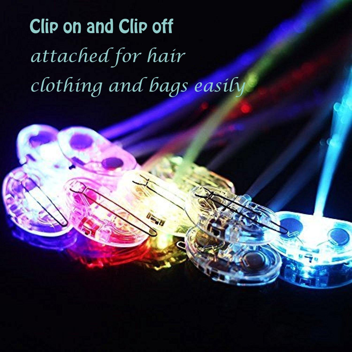 RioRand LED Fiber Optic Lights Up Hair Alternating Multicolor Flash Barrette 10 Piece Clip Braid for New Years Eve Party, 6.4 Ounce : Fiber Optic Clothes : Beauty