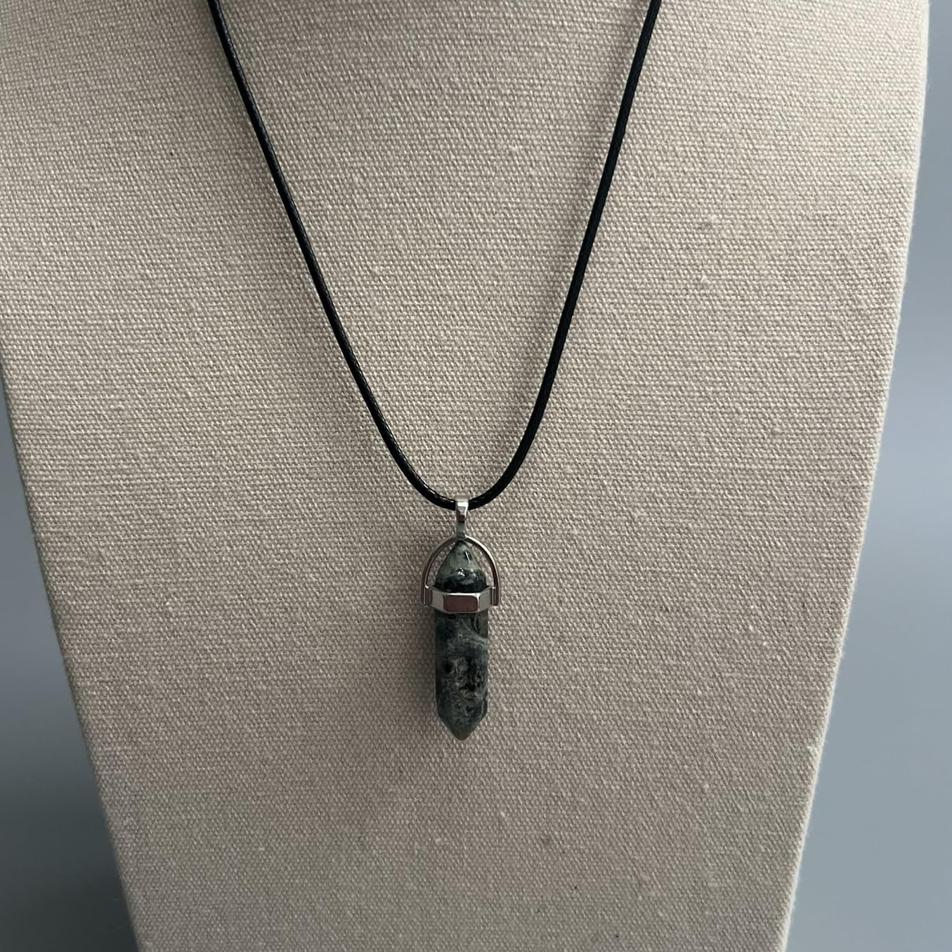 VIE Double Point Pencil Pendant, Black String (Kambaba Jasper)