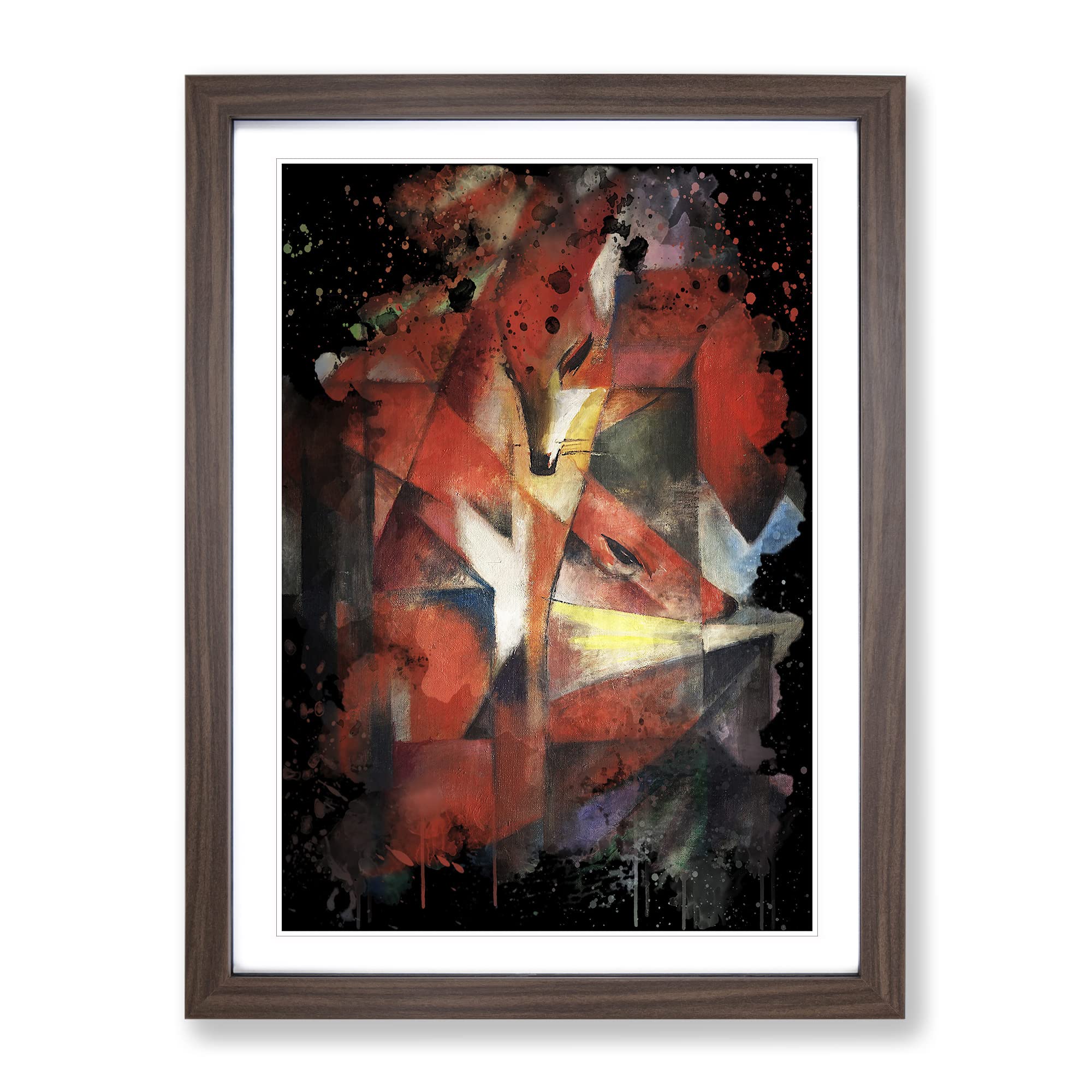 Franz Marc The Foxes 2 Modern Cb Framed Wall Art Print, Ready to Hang Picture for Living Room Bedroom Home Office Décor, Walnut A3 (34 x 46 cm)