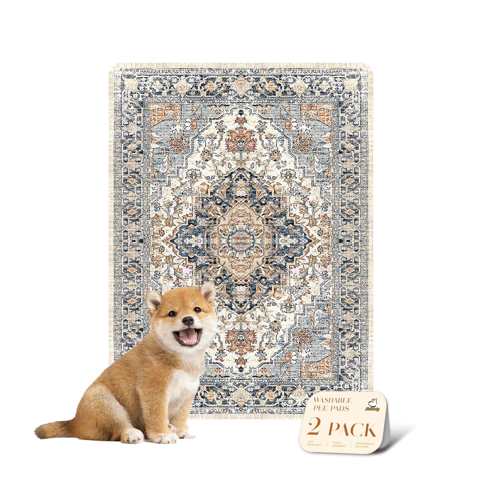 Photo 1 of nunubaby Reusable Potty Pads for Dogs for Crates and Floors. Washable Pee Pads for Dogs, Stylish, Non-Slip and Leak-Proof Pee Pads. (Beige/Multi, 18" x24")