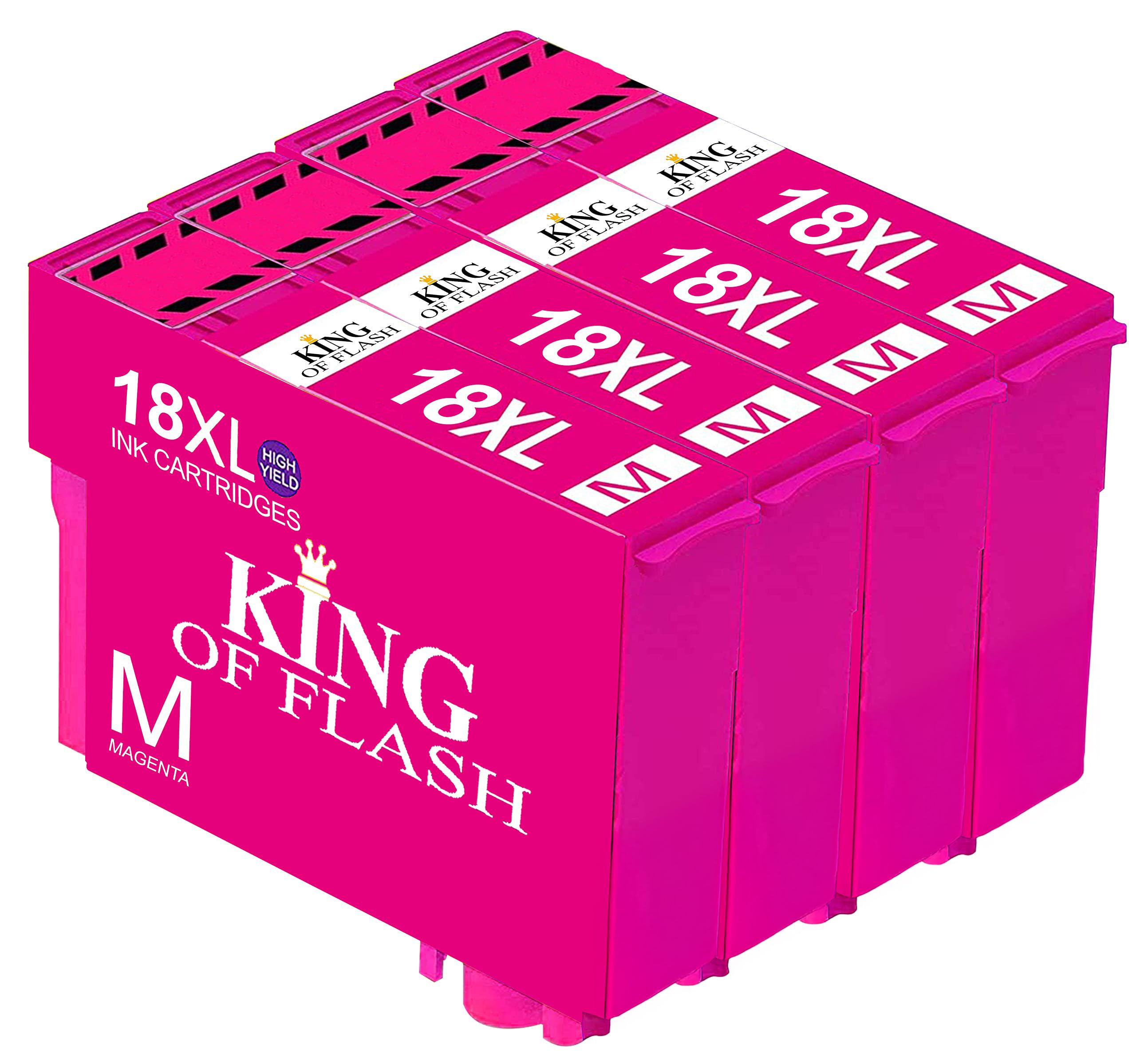 KING OF FLASH Replacement for Epson 18 18XL Magenta Ink Cartridges Compatible for Epson Expression Home XP-425 XP-422 XP-415 XP-412 XP-325 XP-322 XP-315 XP-312 XP-225 XP-215 XP-212 XP-405 (4 Magenta)
