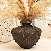 Small Black Ceramic Vase 6 Inch – Handmade Sculptural Decor with Hand-Painted Gold Detailing – Organic Accent Flower Vase for Shelf, Entryway or Table – Modern Minimalist Home Decoration
