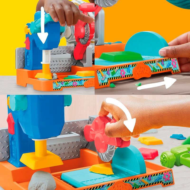 Play-Doh Tool Bank Craft set com plasticina com selos, ferramentas de brinquedo e 5 potes de cores diferentes, meninos e meninas de 3 anos ou mais