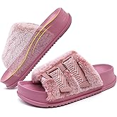 KuaiLu Womens Orthotic Sandals Comfortable Plantar Fasciitis Arch Support Faux Fur Sandal Slippers For Woman Adjustable Cushion Slides Slip On Indoor Outdoor Memory Foam House Shoes, Pink Size 12