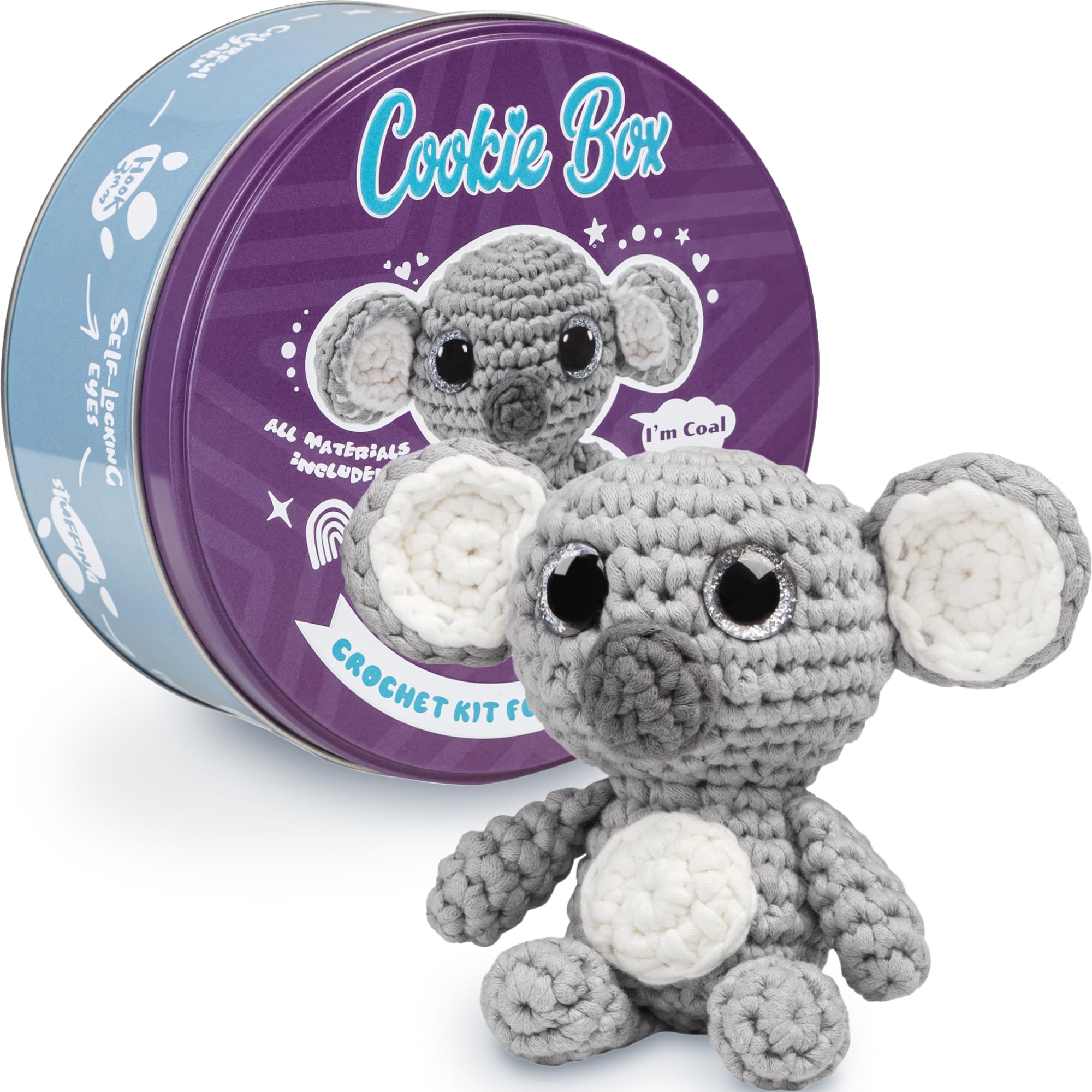 Cookie Box Original Crochet Kit for Beginners – Gift Set to Make Koala Coal Amigurumi Plushie – Easy DIY Crochet & Knitting Starter Kit with Video and PDF Tutorials