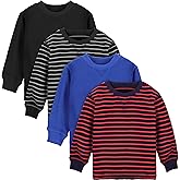 Cooraby 4 Pack Toddler Boys' Thermal Long-Sleeve Shirts Stripe and Solid T-Shirts Cotton Long-Sleeve Shirts for Boys