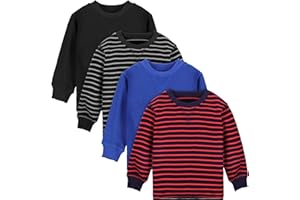 Cooraby 4 Pack Toddler Boys' Thermal Long-Sleeve Shirts Stripe and Solid T-Shirts Cotton Long-Sleeve Shirts for Boys