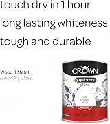 Crown Pure Brilliant White Quick Dry Gloss Paint 750ml Wood Metal Non Yellowing view 6