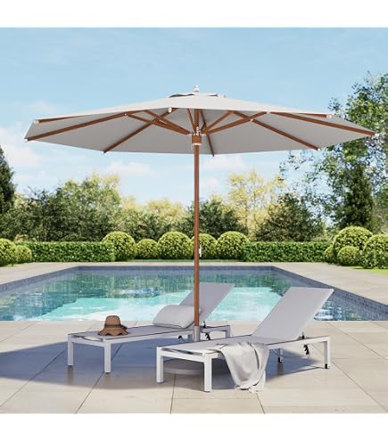 Galtech 11FT Octagon Patio Umbrella with Auto Tilt, Heavy Duty Bronze Frame, Sunbrella Fabric, Natural Color, 98% UV Protection for Outdoor Spaces : Patio, Lawn & Garden