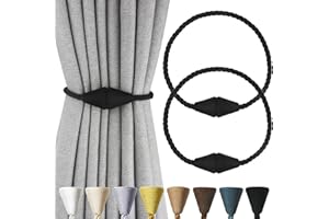 Nieffeiy 2 Pack Magnetic Curtain Tiebacks Rope Modern Handmade Curtain Tie Backs Decorative Drapes Weave Holdbacks for Window Décor, Black