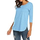 Sherosa Women's Casual 3/4 Sleeve Loose Tunic Tops Scoop Neck T-Shirt