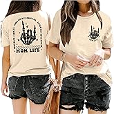 Women Mom Life T-Shirts Leopard Lips Stripe Graphic Shirts Funny Letter Printed Tee Mother's Day Casual Blouse