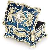 Hipiwe Vintage Jewelry Box, Small Enameled Trinket Box Organizer Rectangular Treasure Chest Box Jewelry Decorative box Keepsake Gift Box Case for Women,3.7x 2.7x 2 inch