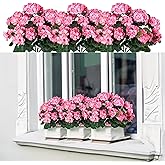 4 Packs Artificial Flowers for Outdoor 14'' Pink Geranium Silk Flowers UV Resistant Garden Plants Bush Faux Flowers for Home Wedding Kitchen Table Centerpieces Grave Cemetary Vase Indoor Decor