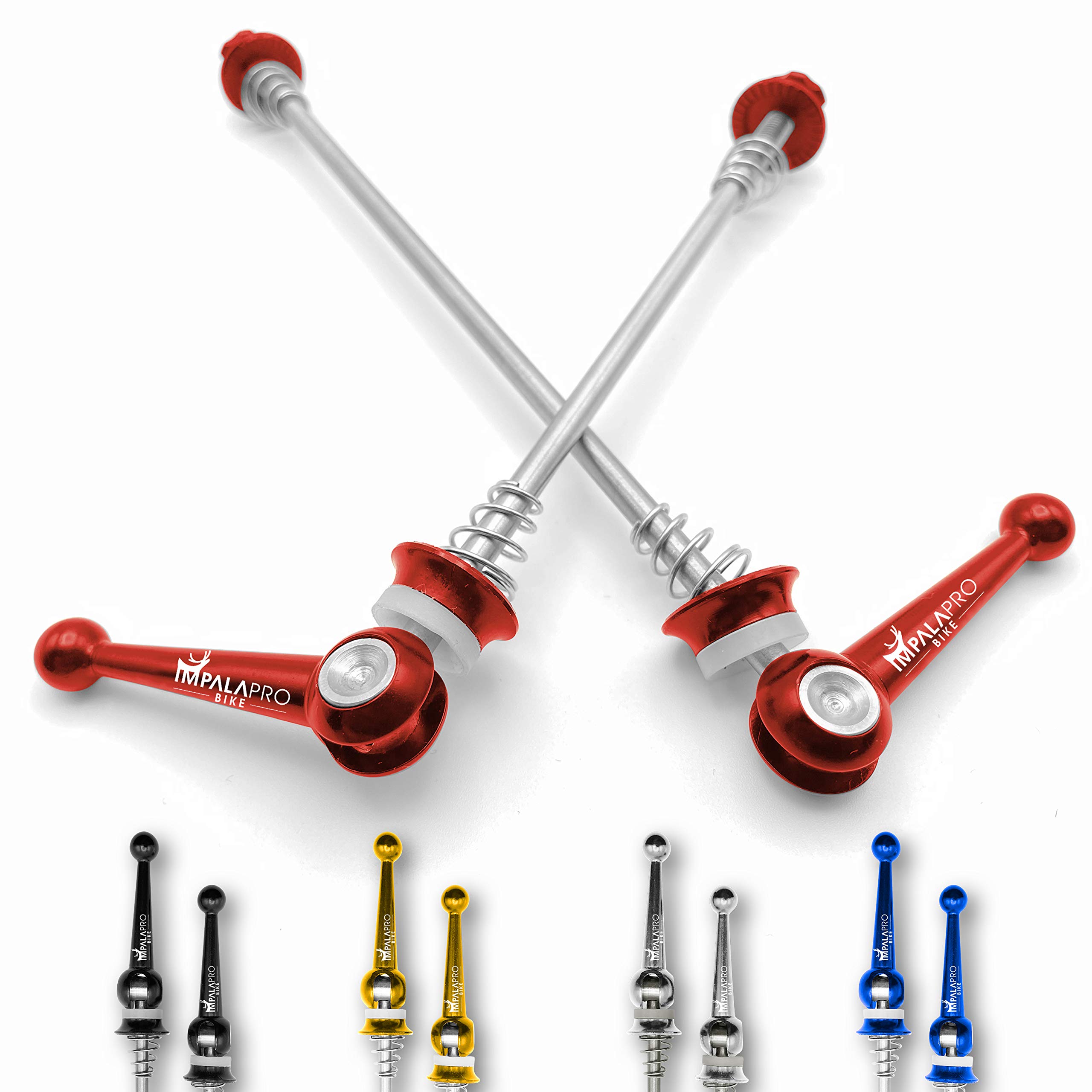IMPALAPRO Titanium Bike Quick Release Skewers Ultralight CNC 46g - Road Bike Wheels Nuts - Hope Skewers - MTB Quick Release Bolts - Tool-Free Install (Red)