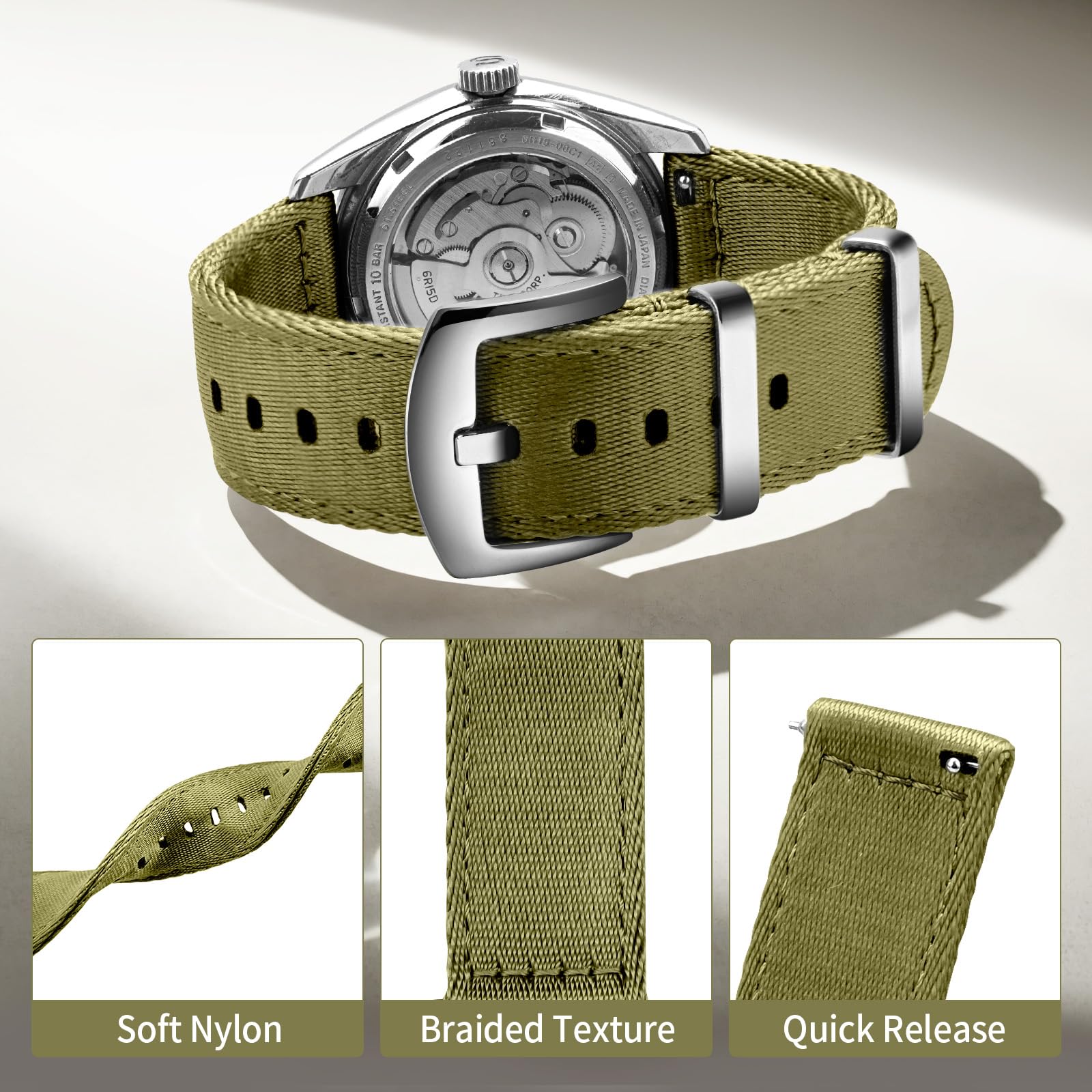 ULLCHRO Nylon Watch Strap Replacement Canvas Watch Band Military Army Men Women - 18mm, 20mm, 22mm, 24mm Watch Bracelet with Stainless Steel Silver Buckle