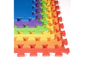 INCSTORES FlooringInc's Rainbow & Natural Harmony Playmat - Kid Safe Foam Floor Tiles with Removable Edges - 2'x2', 1/2" Thick (Rainbow, 48 Tile Pack)