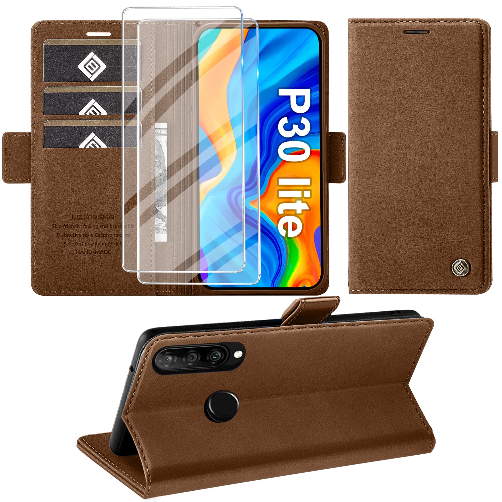 Giyer Mobile Phone Case for Huawei P30 Lite, Protective Case P30 Lite, Premium Leather Wallet Case, Stand Function, Card Slot, Flip Cover for Huawei P30 Lite, Shockproof Flip Case 6.15 Inches — image 1