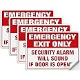 Emergency Exit Only Sticker, Emergency Exit Only - Security Alarm Will Sound If Door is Opened Label, 4 Pack, 10 x 7 inch Self-Adhesive Vinyl Decal Stickers, Reflective, UV Protected, Waterproof