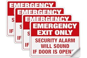 FAITTOO Emergency Exit Only Sticker, Emergency Exit Only - Security Alarm Will Sound If Door is Opened Label, 4 Pack, 10 x 7 inch Self-Adhesive Vinyl Decal Stickers, Reflective, UV Protected, Waterproof