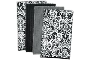 DII Microfiber Multi-Purpose Cleaning Towels Perfect for Kitchens, Dishes, Car, Dusting, Drying Rags, 16 x 19, Set of 4 - Bla