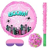 Halloscume 4 Pcs Pink Spider Pi&ntilde;ata Birthday Set Blindfold Stick | Birthday Party Game Set, Batting Stick and Eye Mask Blindfold, Colorful Confetti for Kids Decorations and Props