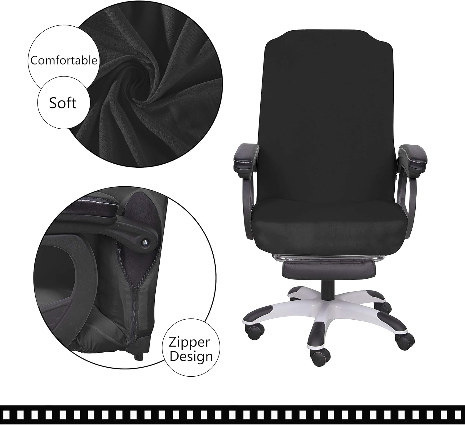 SARAFLORA Office Chair Covers Stretch Washable Computer Chair Slipcovers for Universal Rotating Boss Chair Large Size Black: Furniture & Decor