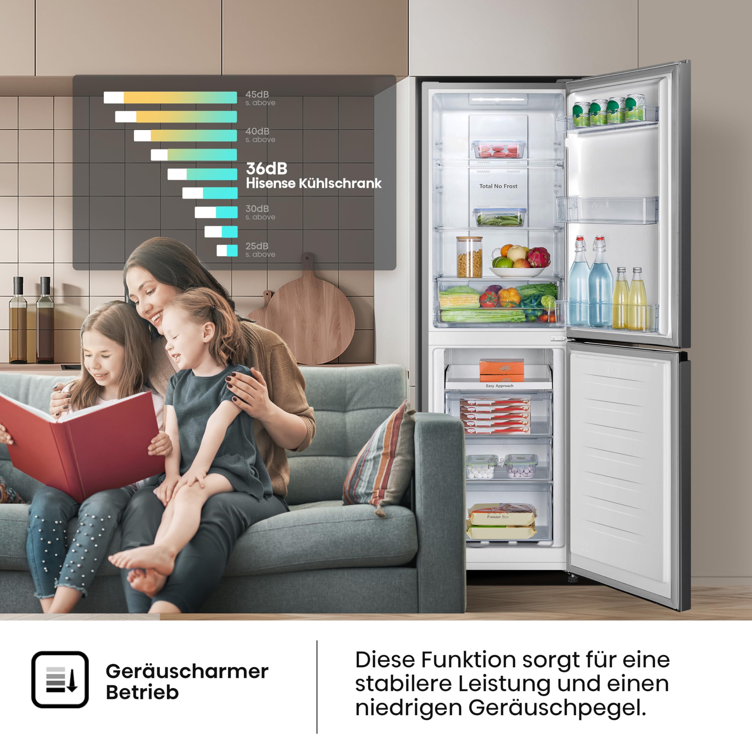 Hisense RB327N4ADD Kühl-Gefrier-Kombination, EEK D, Total NoFrost, wechselbarer Türanschlag, Flaschengitter, 171 Liter Kühlteil, 85 Liter Gefrierteil, Inox Look 8