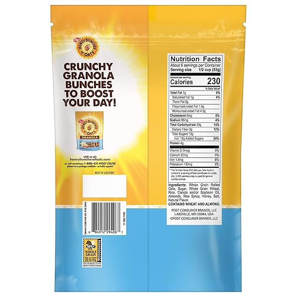 HONEY BUNCHES OF OATS FRENCH VANILLA GRANOLA CEREAL AND SNACK, GOOD SOURCE OF FIBER, MADE WITH WHOLE GRAIN BREAKFAST CEREAL, 11 OUNCE POUCH