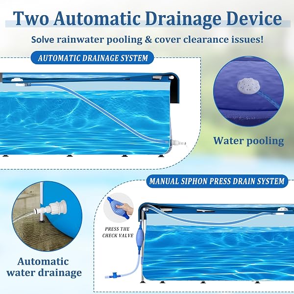 24 FT POOL COVERS FOR ABOVE GROUND POOLS WITH AUTOMATIC SIPHON DRAIN, EXTRA THICK HEAVY-DUTY ROUND WINTER POOL COVER, STOP WATERLOGGING, 2-IN-1 TEAR-PROOF UV-RESISTANT POOL TARPS WITH PULLEY AND CAB