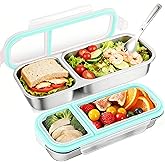 Besmall Food Storage Containers with Airtight Lid, Stainless Steel Snack Containers, Leak Proof Metal Lunchbox with Compartment and Spoon, Lunch Box Bento Box Adult for Office, Travel, Meal Prep
