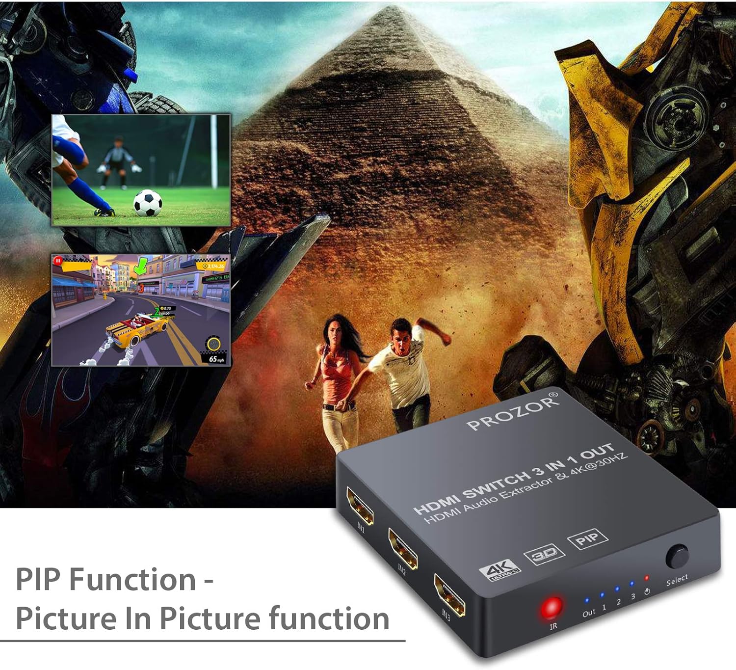 PROZOR HDMI 2.0 Audio Extractor 3x1 HDMI Switch Converter 3.5mm AUX Optical Output Support 4K/60hz 3D with IR Remote HD MI Cable 3.5mm to 2 RCA Cable for Blu-ray DVD PS4 TV - Image 5