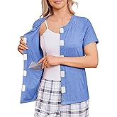 Deyeek Mastectomy Shirts with Drain Pockets for Women Short Sleeve Shirt Chemotherapy Must Haves
