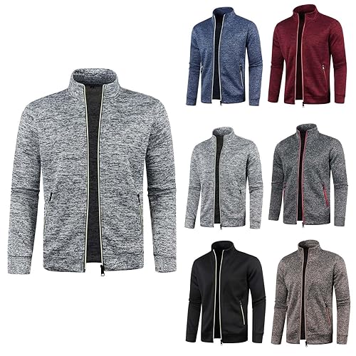 AMDOLE Full Zip Jumper Men - Men's Long Sleeve Zip Up Sweatshirt Pullover Tops For Gym Fitness Mens Lightweight Casual Full Zipper Jacket Mens Sweatshirts No Hood Cardigans For Men Uk Grey #2 XL