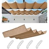 Retractable Sun Shade Sail 4' x 10' Waterproof Wave Pergola Shade Cover Polyester Sunscreen Awning Canopy Wind Protection for Outdoor Patio Yard Terrace Carport Khaki